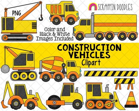 Construction Vehicles Clipart Cement Truck Tractor Dozer Etsy