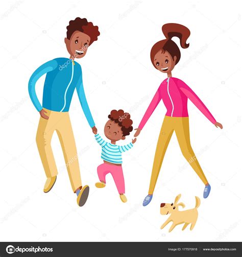 Una Familia Feliz Caminar Juntos Mamá Papá Hijo Seguir Adelante