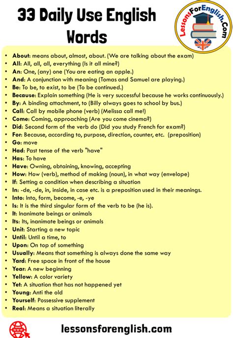 33 Daily Use English Words Meaning And Example Sentences Lessons For