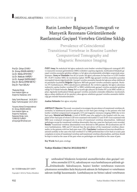 (PDF) Prevalence of Coincidental Transitional Vertebrae in ...
