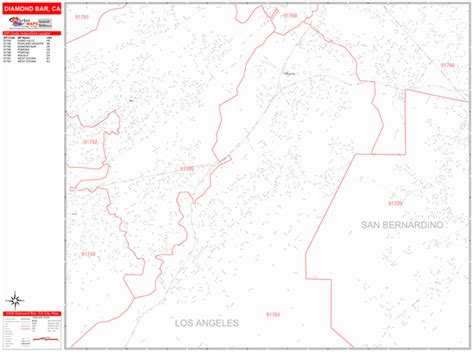 Diamond Bar California Zip Code Wall Map Red Line Style By Marketmaps