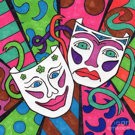Drama Masks Drawing By Susan Cliett Fine Art America