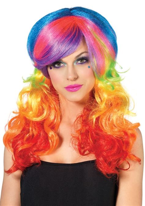 Rainbow Rocker Multi Color Wig Rainbow Wig Halloween Costume Wigs