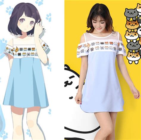 Game Neko Atsume Cat One Piece Shoulder Dress Cat Backyard Fresh Strapless Dress Ebay