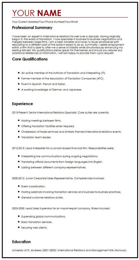 The real deal info can only be added by you. Senior International Relations Specialist CV Example ...