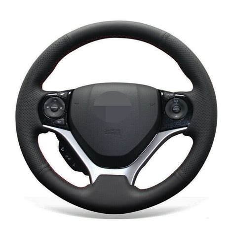 Car Steering Wheel Cover Anti Slip Black Genuine Leather For Honda