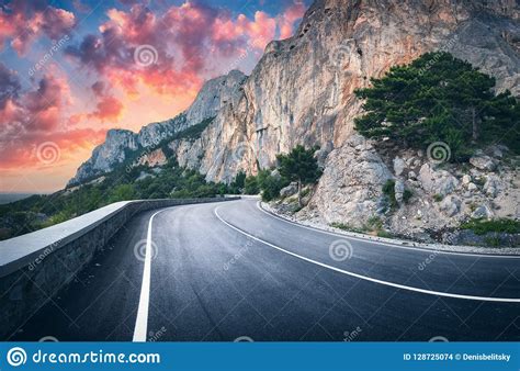 Mountain Road And Beautiful Sky At Sunset Colorful Landscape Stock