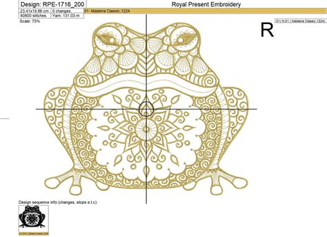 Ornamental Frog Machine Embroidery Design 5 Sizes