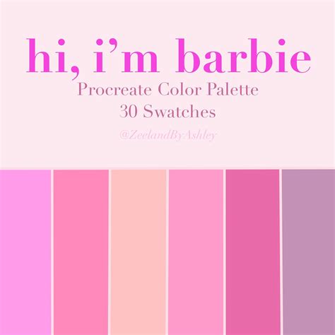 Pink Barbie Procreate Color Palette 30 Swatches Instant Etsy Color