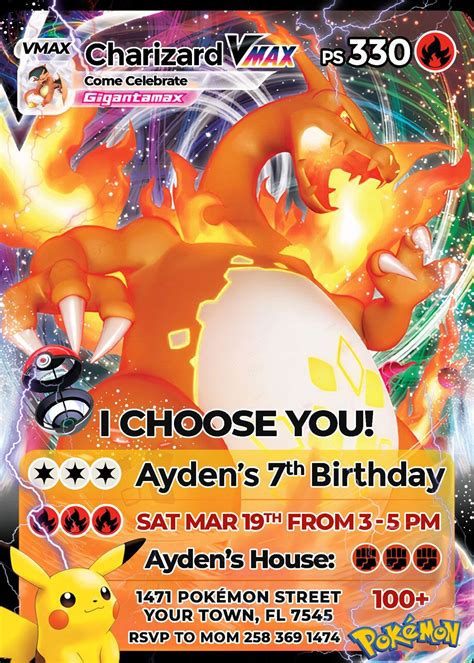 Charizard Pokémon Card Birthday Invitation Oscarsitosroom Pokemon