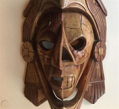 Maya Mayan Aztec Wood Mask Hand Carved Warrior God Chichen Home Decor