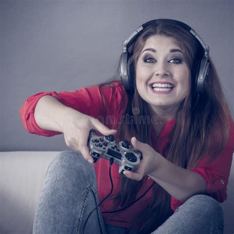 Young Woman Playing Video Games Stock Image Image Of Holding Geek