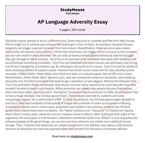 Ap Language Adversity Essay Free Essay Example