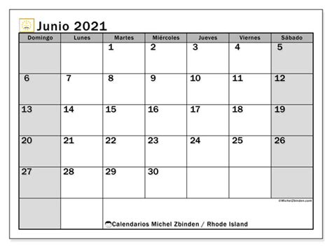 Te contamos cuáles son los festivos y los puentes que habrá en 2021 en bolivia. Calendario "Rhode Island" junio de 2021 para imprimir ...