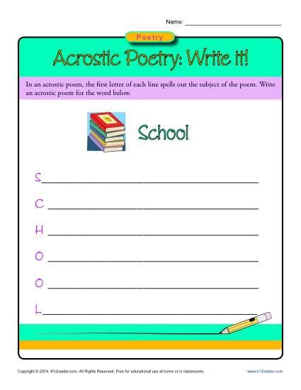Acrostic Poetry Write It Poetry Worksheets