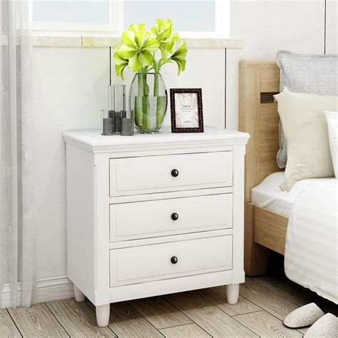 3 Drawer Nightstand Storage Wood Cabinet Tall End Table Storage Bedroom