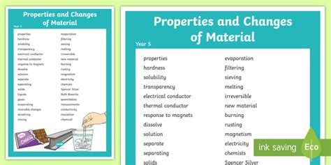 Year 5 Properties And Changes Of Materials Vocabulary Poster