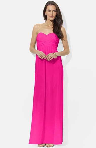 Lauren By Ralph Lauren Ruched Strapless Chiffon Gown In Pink Lyst