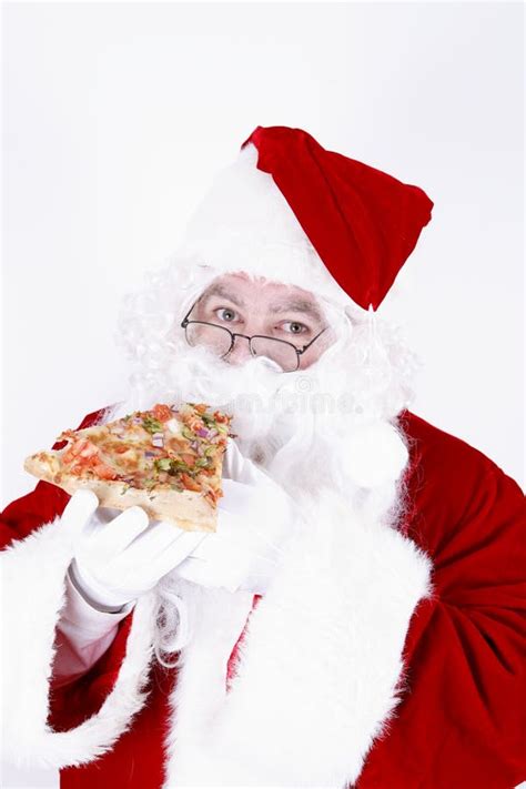 Santa Claus Smiling And Eating Pizza Stock Photo Image Of Food