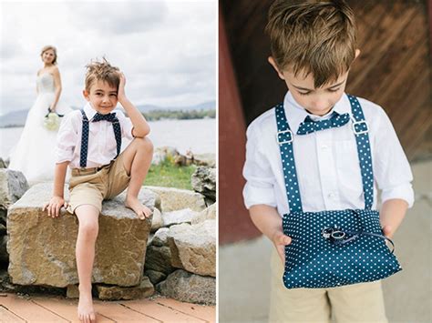 The ring bearer at this nautical wedding served the same role his father did at the bride's parent's wedding. Nautical Lakeside Wedding Inspiration at Bewster Academy