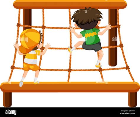 Children Climbing On Rope Wall Illustration Stock Vector Image And Art