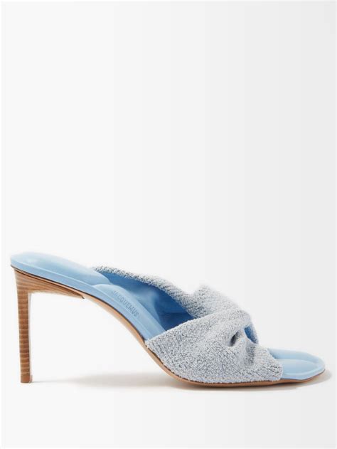 blue bagnu twisted strap terry and leather mules jacquemus matchesfashion us