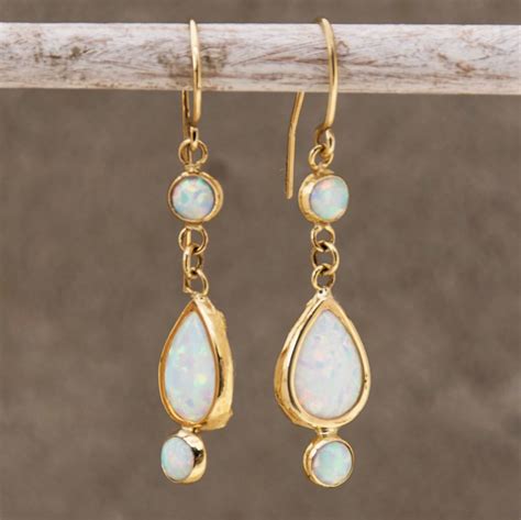 White Opal Earrings K Gold Drop Earrings Opal Dangle Etsy