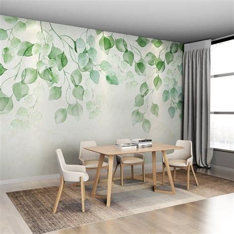 Watercolor Fresh Green Leaves Vine Wallpaper Wall Mural