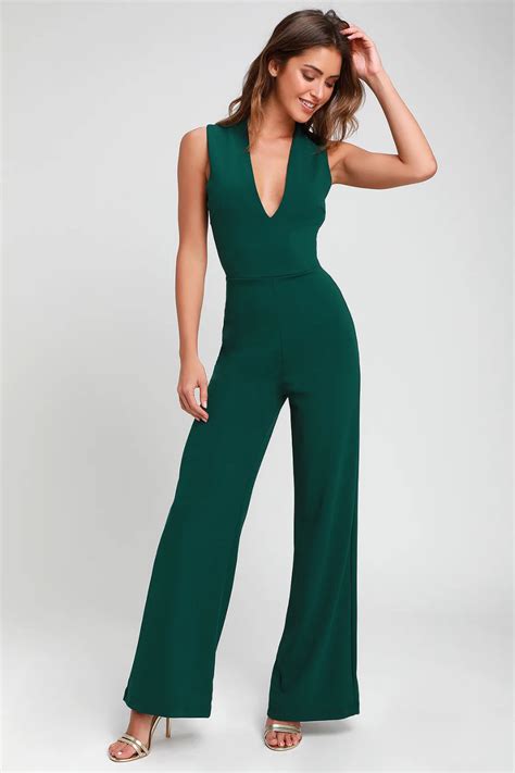 Thinking Out Loud Hunter Green Backless Jumpsuit Backless Jumpsuit
