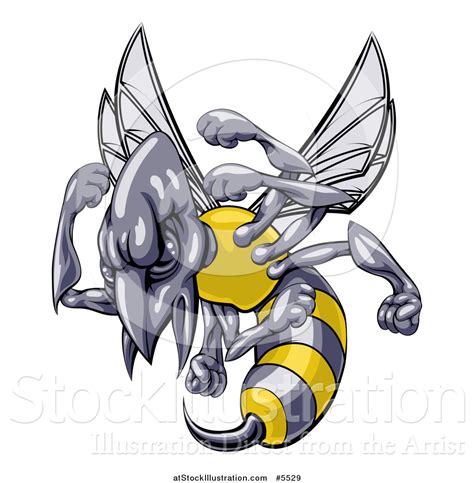 Vector Illustration Of A Tough Wasp Mascot Holding Up Fists By