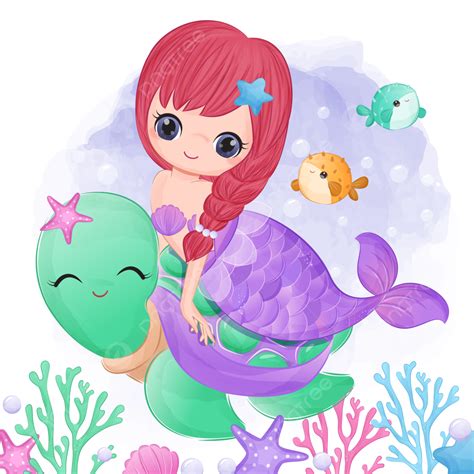 Little Mermaid Vector Art Png Cute Little Mermaid In Watercolor Illustration Mermaid Clipart