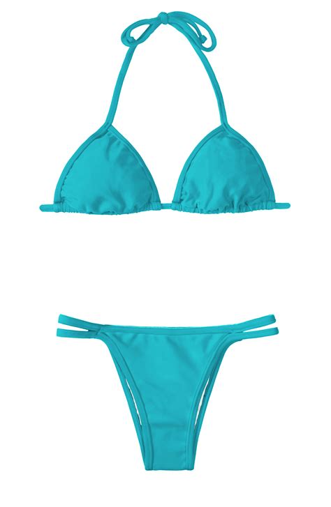 Turquoise Blue Triangle Bikini Bottom With Decorative Double Cords