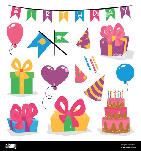 Set Of Vector Birthday Party Elements On White Isolated Background Eps