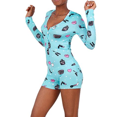 Wallarenear Womens Cute Cartoon Printed Long Sleeve Sleepwear Adult Knitted Pajamas Rompers