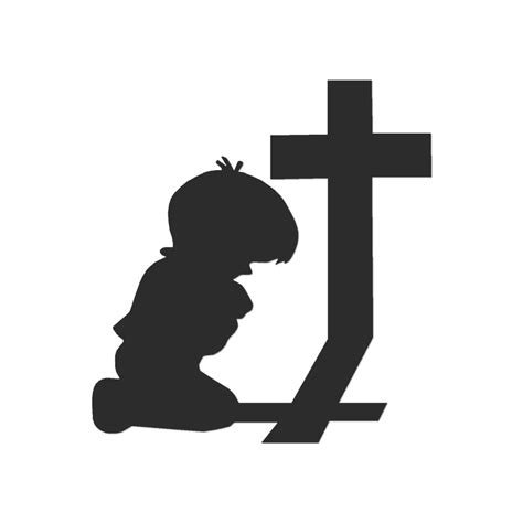 Boy Kneeling Cross Prayer Decal Sticker Multiple Colors And Sizes