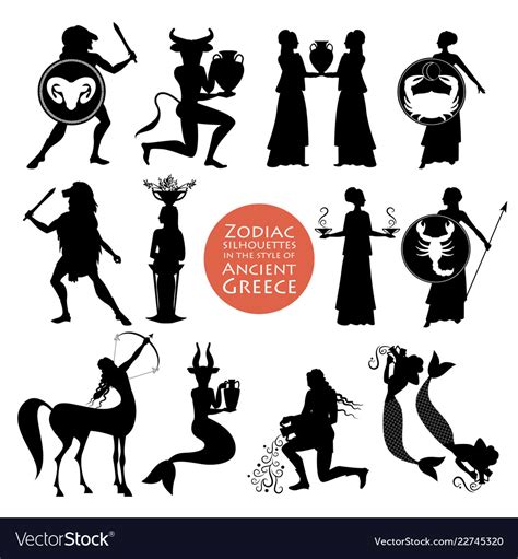 Silhouettes Of Zodiac Signs In The Style Of Vector Image
