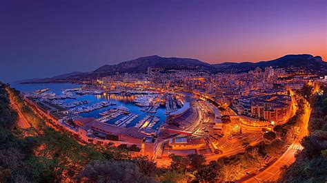 Hd Wallpaper Monaco Bay Lights Boats Night Europe City Lights