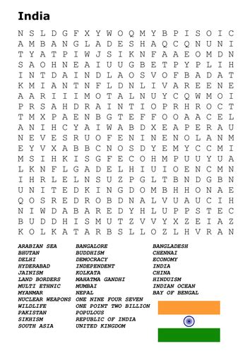 India Word Search By Sfy773 Teaching Resources Tes