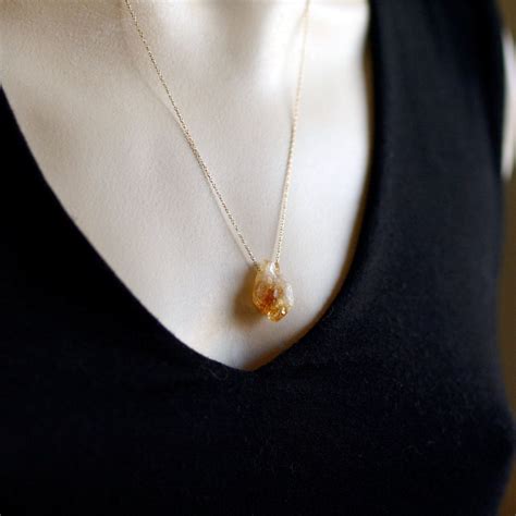 Raw Citrine And Gold Necklace 4500 Via Etsy Raw Citrine Necklace