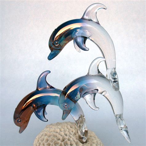 Blown Glass Dolphins Figurine Crystal Sculpture Prochaska Gallery