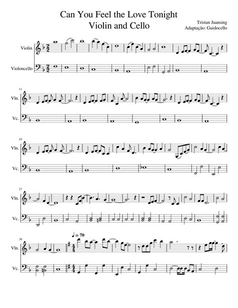 Can You Feel The Love Tonight Violin And Cello Sheet Music For Violin