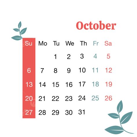Calendario Sencillo Y Moderno De Octubre De 2024 En Verde Y Naranja