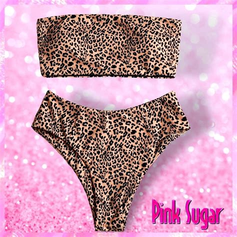 tira leopard bandeau high waisted bikini swimsuit ®pink sugar
