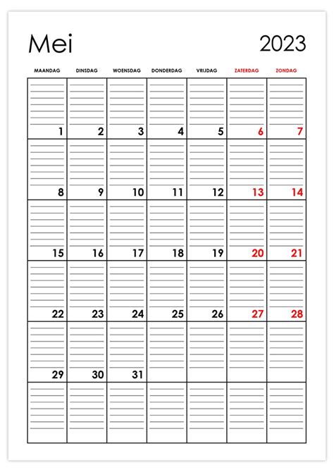 Lege Kalender Mei 2023