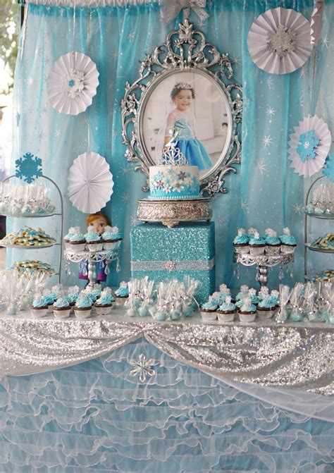 Frozen Birthday Dessert Table Elsa Themed Party Decorations