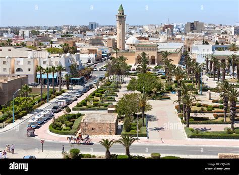 Aerial View Of Streets At Monastir City Tunisia Minaret Of Mosque And