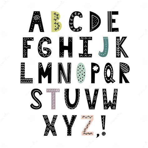 Alphabet In Scandinavian Style Hand Drawn Letters Stylish Abc Stock