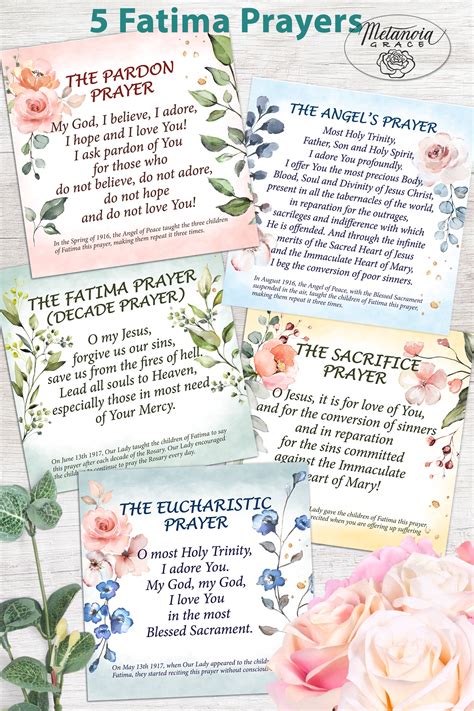 5 Fatima Prayers Cards Set Our Lady Of Fatima Prayer Angels Etsy
