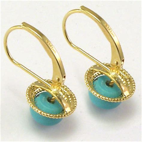 Anzor Jewelry 14k Solid Gold Turquoise Lever Back Earrings