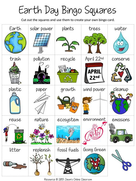 Earth Day Bingo Game Cut And Paste Activities Bingo Template Earth